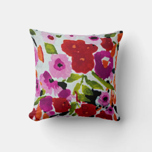 Pop of Bold Colour Inky Watercolor Flowers Cushion