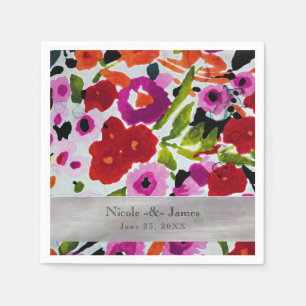 Pop of Bold Colour Inky Watercolor Flowers Napkin