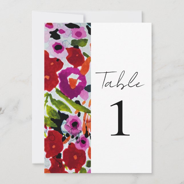 Pop of Bold Colour Inky Watercolor Flowers Wedding Invitation (Front)