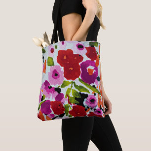 Pop of Bold Colour Inky Watercolor Flowers Wedding Tote Bag