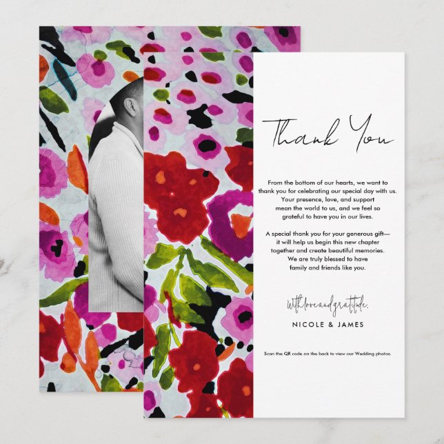 Pop of Bold Colour Inky Watercolor Thank You Invitation (Front/Back)