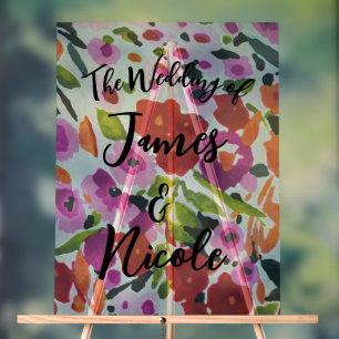 Pop of Bold Colour Inky Watercolor Wedding Sign