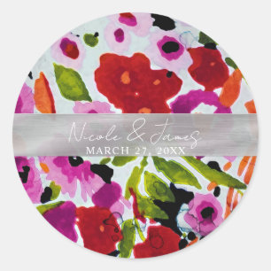 Pop of Bold Colour Watercolor Flowers Classic Round Sticker