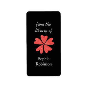 Pop of red floral personalised bookplates label