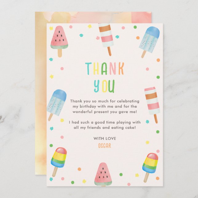 Pop on Over and Chill Ice-cream Kids Birthday Thank You Card (Front/Back)
