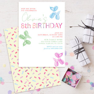 Pop On Over Animal Balloons 8th Birthday Party Invitation