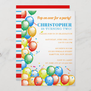 Pop on Over Balloons Birthday Party Invitation