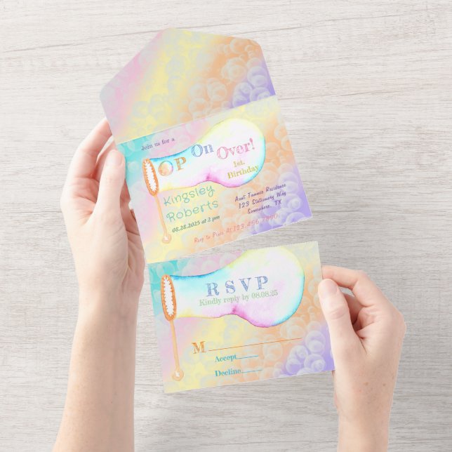 Pop On Over Bubbles Kid's Birthday Party All In One Invitation (Tearaway)