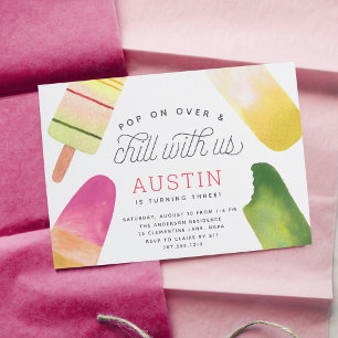 Pop On Over & Chill   Popsicle Kids Birthday Party Invitation