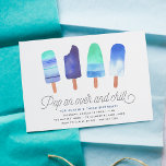 Pop On Over & Chill | Popsicle Kids Birthday Party Invitation<br><div class="desc">Adorable party invitations for your little one's summer birthday party feature four watercolor popsicle illustrations in vibrant shades of blue and green,  with "pop on over and chill" beneath in whimsical script lettering. Personalise with your birthday party details beneath. Cards reverse to solid pink.</div>