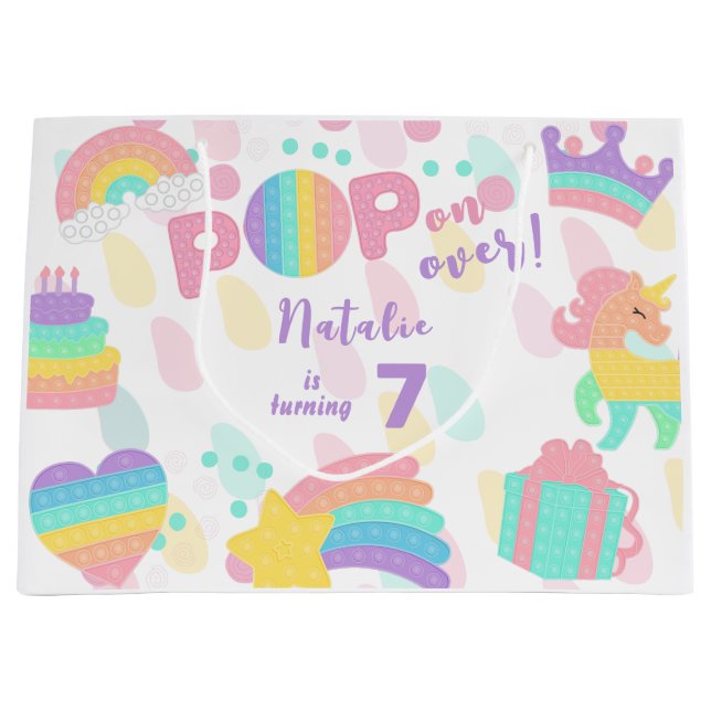 Pop on over! Pastel pop it birthday kid Large Gift Bag (Front)