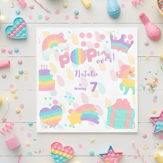 Pop on over! Pastel pop it birthday kid Napkin (Creator Uploaded)