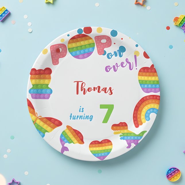 Pop on over! Pastel pop it birthday kid Paper Plate (Creator Uploaded)