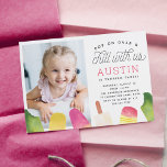 Pop On Over | Popsicle Kids Birthday Party Photo Invitation<br><div class="desc">Adorable party invitations for your little one's summer birthday party feature four watercolor popsicle illustrations in vibrant shades of pink and lime green, with "pop on over and chill with us" in whimsical script lettering. Personalise with your birthday party details beneath, and add a photo for a sweet finishing touch....</div>