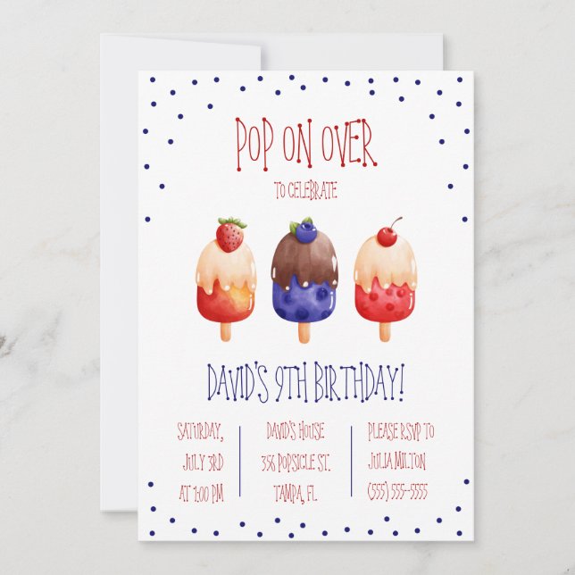 Pop on Over! Popsicle Themed Birthday Party Invitation (Front)