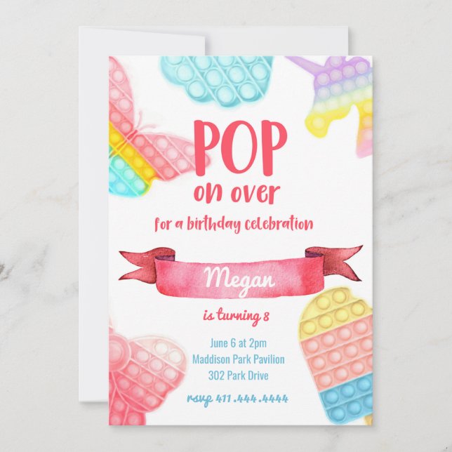 Pop on Over Rainbow Fidget Toy Birthday Invitation (Front)