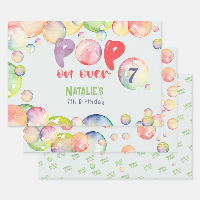 Pop on over! Soap bubbles birthday kid Wrapping Paper Sheet (Set)