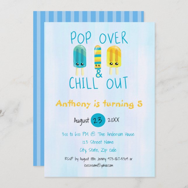 Pop Over & Chill Out Ice Pop Birthday Invitation (Front/Back)