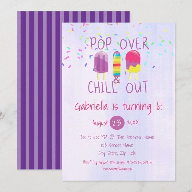 Pop Over & Chill Out Ice Pop Birthday Invitation (Front/Back)