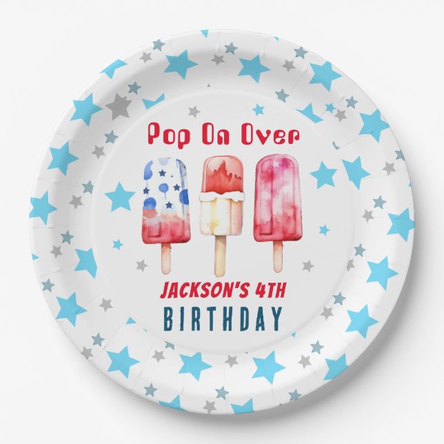 Pop Over Kids Summer Popsicle Birthday Paper Plate (Front)