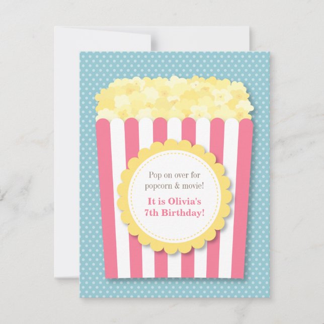 Pop Over Popcorn Movie Night Pastel Birthday Party Invitation (Front)