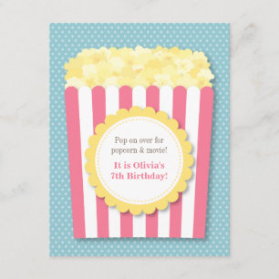 Pop Over Popcorn Movie Night Pastel Birthday Party Invitation