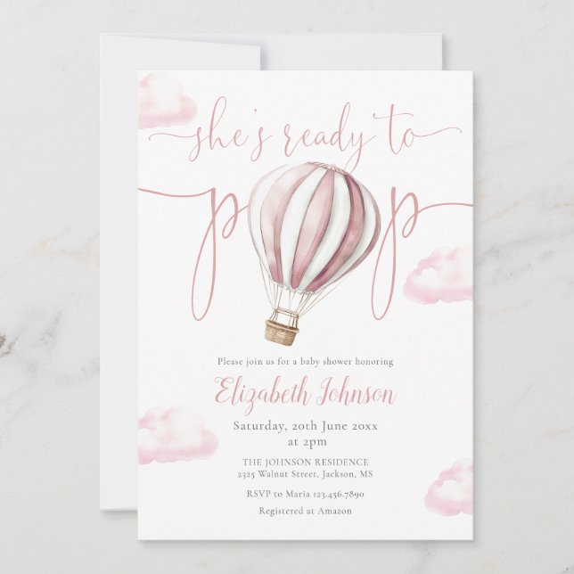 Pop Pink Balloon Girl All In One Baby Shower Invitation (Front)