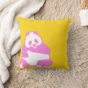 Pop Pink Panda Yellow Throw Pillow