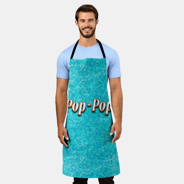 Pop-Pop 3D Name Personalised Dad Grandpa Apron (Worn)