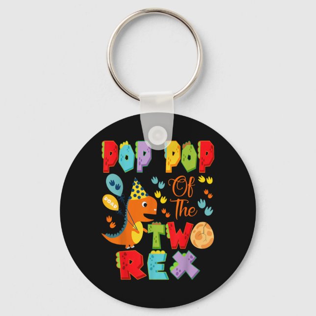 Pop Pop of The Two Rex 2nd Birthday Boy Dinosaur Key Ring (Front)