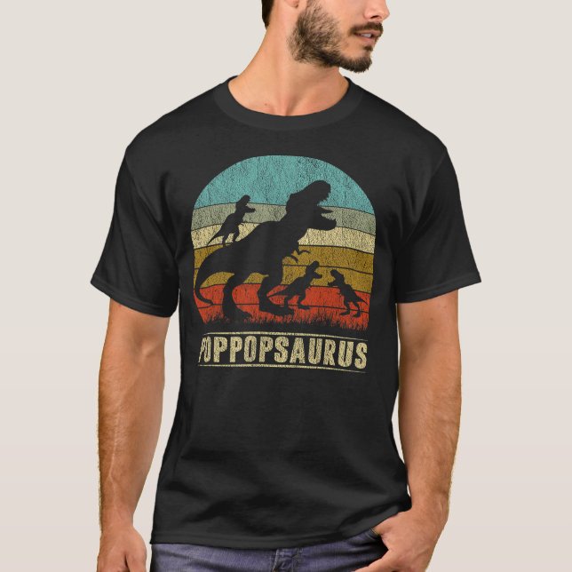 Pop-popsaurus T Rex Pop-pop Dinosaur three Kids Fa T-Shirt (Front)