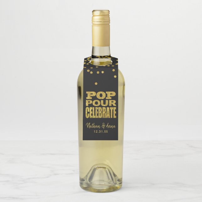 Pop Pour Celebrate | Faux Gold Glitter Bottle Tag (On Bottle)