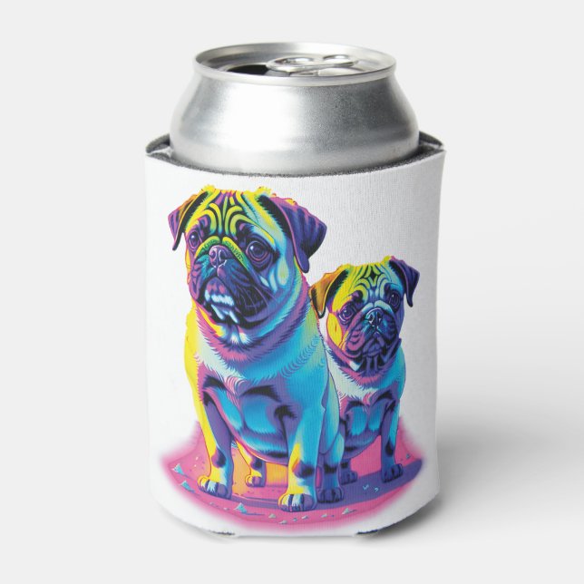 Pop Pugs in Pink  Can Cooler (Can Front)