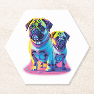 Pop Pugs in Pink Paper Coaster