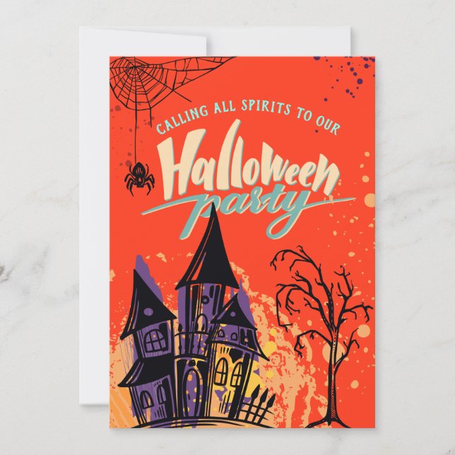Pop Retro Colourful Abstract Halloween Party Invitation (Front)