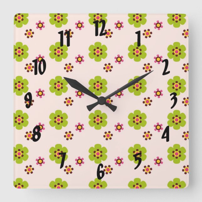 pop spring modern floral pattern square wall clock (Front)