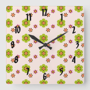 pop spring modern floral pattern square wall clock