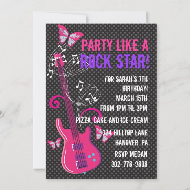 Pop Star Birthday Party Invitation (Front)