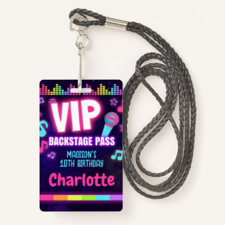 Pop Star Birthday VIP Backstage Pass Lanyard ID Badge