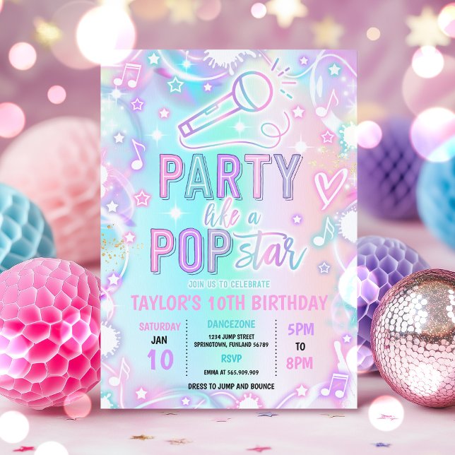 Pop Star Dance Music Tie Dye Neon Glow Birthday Invitation (Creator Uploaded)
