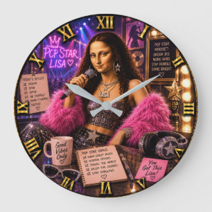 Pop Star Funny Mona Lisa Music Lover Gift Large Clock
