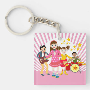 Pop star girl birthday party key ring