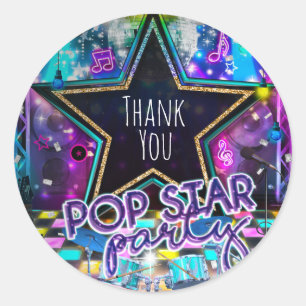 POP STAR PARTY Birthday Musical Dance Favour Classic Round Sticker