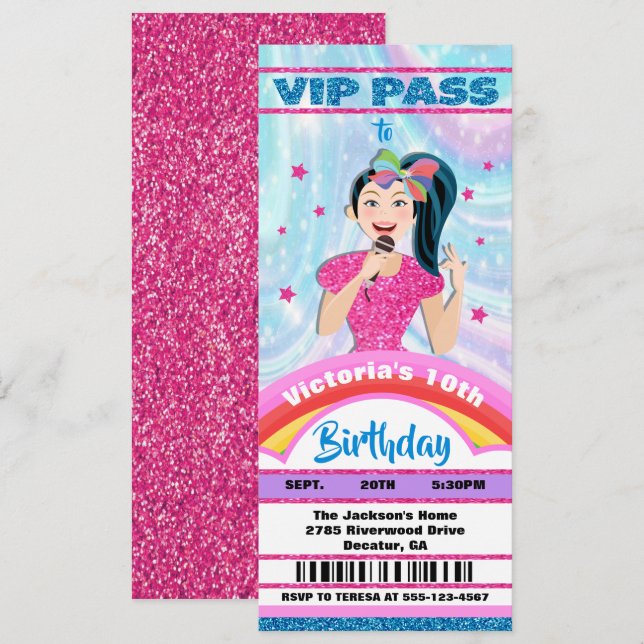 Pop Star Singer VIP pass tickets Birthday Invitation (Front/Back)
