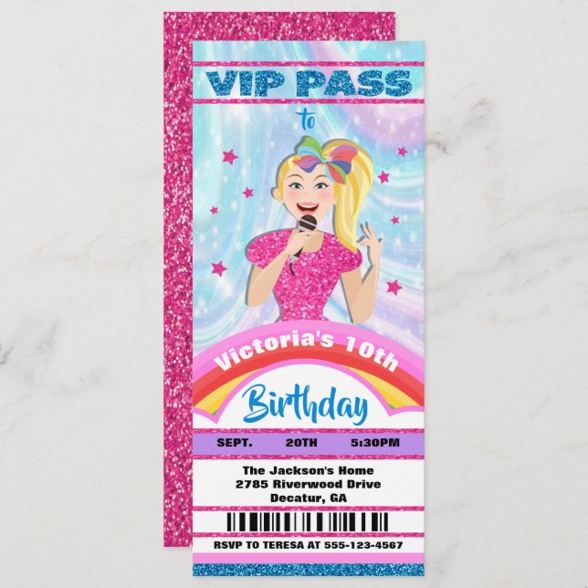 Pop Star Singer VIP pass tickets Birthday Invitation (Front/Back)