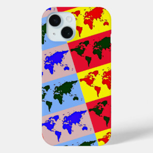 pop style world map iPhone 15 case