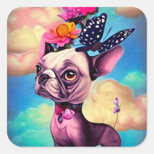 Pop Surrealism Butterfly Hat Hybrid Dog Square Sticker