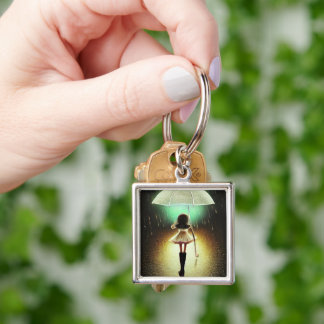 Pop Surrealism Floating Umbrella Girl Key Ring