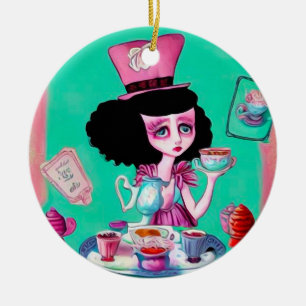 Pop Surrealism Mad Hatter Girl Ceramic Tree Decoration