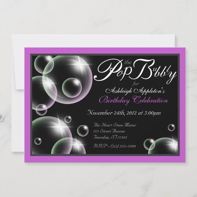 "Pop the Bubbly" Classy Birthday Invitations (Front)